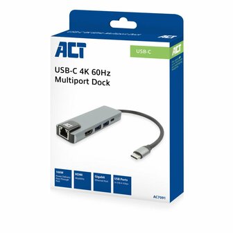 ACT AC7091 laptop dock &amp; poortreplicator Bedraad USB 3.2 Gen 1 (3.1 Gen 1) Type-C Grijs