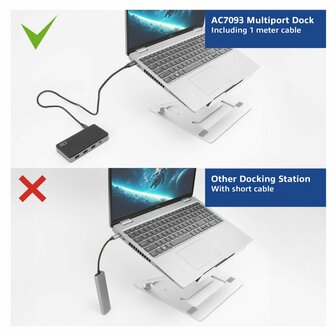 ACT USB-C 4K MST dockingstation voor 2 HDMI-monitoren, Ethernet, USB-C, 3x USB-A, PD passthrough en 1 meter lange afneembare USB-C-kabel